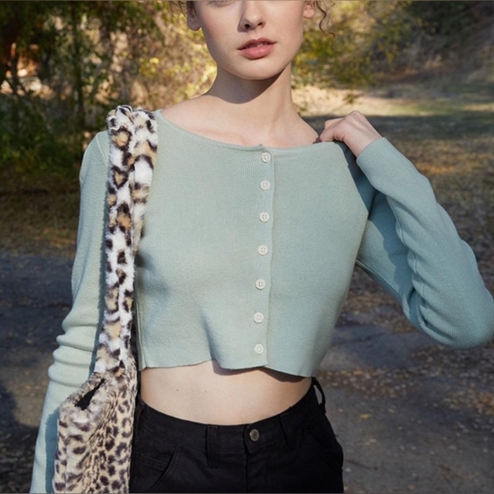 PacSun Olive Green Cropped Cardigan